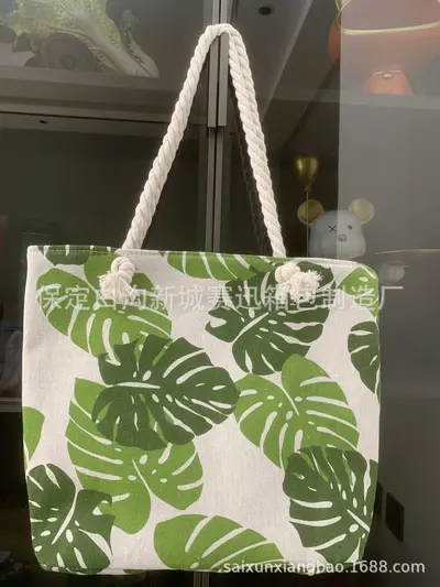 Yaratıcı baskılı büyük omuz çantası yeni rahat moda tuval kadın çantası Kore tarzı tek omuz çapraz kalın halat plaj çantası - 9