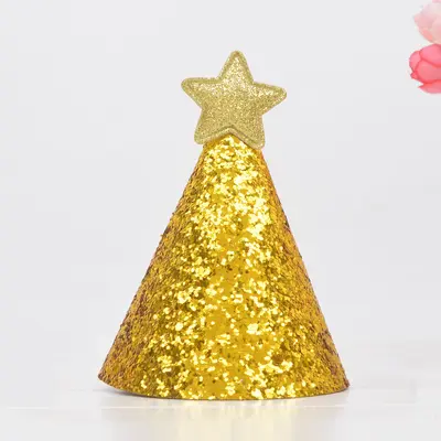 Gold Children's Birthday Party Hat with Star Sequins - 9