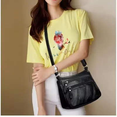 Faux Leather Women's Mom Bag Large Capacity Single Shoulder Crossbody Tote - 5