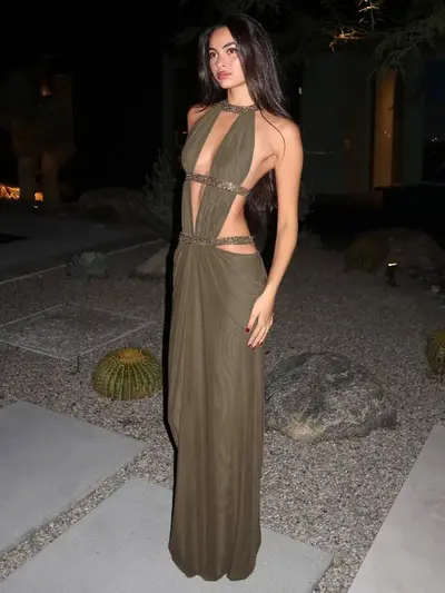Rückenfreies Neckholder-Spitzenkleid für Damen, lang