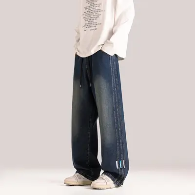 Men's Plus Size Straight-Leg Washed Jeans, Loose Fit, L-9XL - 8