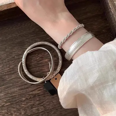 Antik mattsilbernes Stapel-Armband - 5