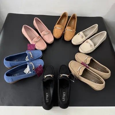 Kadın Topuklu Fasulye Ayakkabı, Taş Metal Tokalı Loafer, Yumuşak Tabanlı Kaymaz