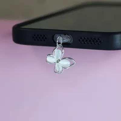 Crystal Cat's Eye Butterfly Phone Dust Plug Hanging Decorative Ornament Mobile Phone Accessory