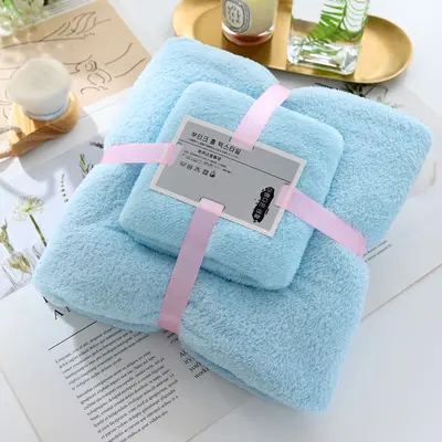 Mercan polar havlu banyo havlusu seti, yumuşak ve emici, hediye iki parçalı set, çift stili, ev kullanımı için emici ve hızlı kuruyan. - 8