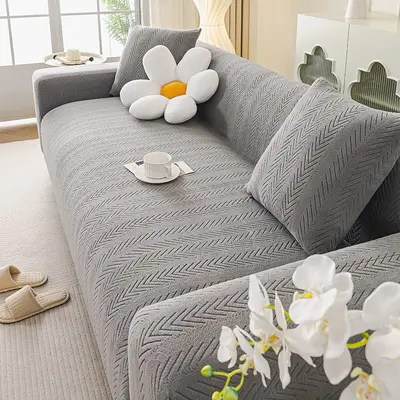 Seçkin Minimalist Krem Rüzgarı Kedi Tırmalama Karşıtı Esnek Kanepe Kapağı Tam Kaplama Evrensel Takım Dört Mevsim Uyumlu Kaymaz Oturum Minderi - 9