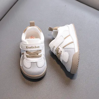 1-2 Year Old Baby Leather-Covered Soft-Sole First Walking Shoes, White - 9