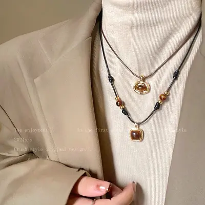 Tiger eye stone pendant, retro, niche design