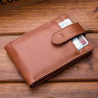 Men's Short PU Wallet, Korean Style, Buckle Closure, Retro Card Holder - 2