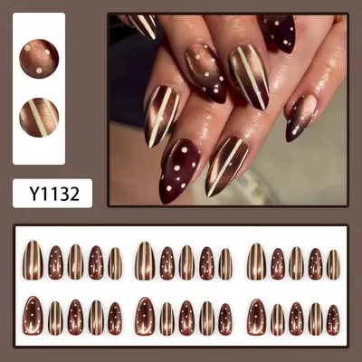 Retro Polka Dot Cat Eye Press-On Nails, Removable, 30 Pieces