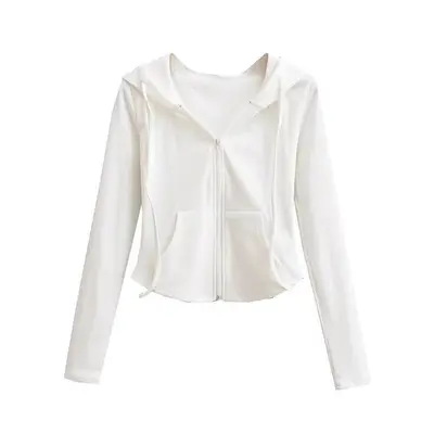 Damen-Hoodie-Strickjacke mit Kapuze, schmale Passform, langärmlig, Frühling und Herbst - 7