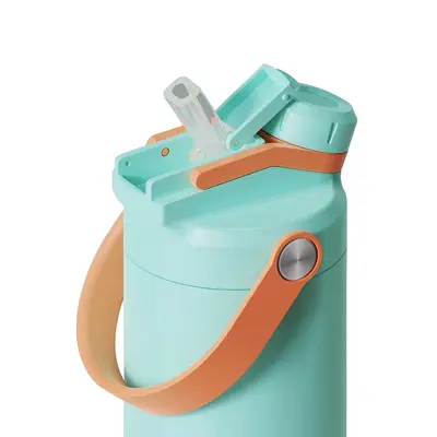 Paslanmaz çelik yalıtımlı spor su matarası, 14oz-40oz, 2 in 1 kapak - 6