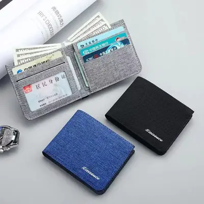 Men's Ultra-Thin Canvas Short Wallet with Driver's License Slot - 5