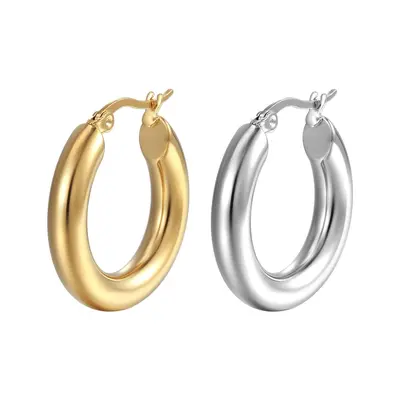 European and American Minimalist 18K Gold-Plated Circle Earrings for Women INS Style Geometric Stainless Steel Jewelry Wholesale INS Style Bestseller