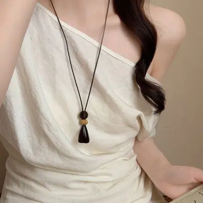 中式老钱！波西米亚民族风编织花朵吊坠项链女复古度假风长款配饰