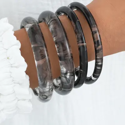 Resin bracelet with marble pattern, vintage style - 7