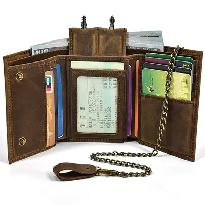 Men's Genuine Leather Wallet, Crazy Horse Leather, Multiple Card Slots - 1