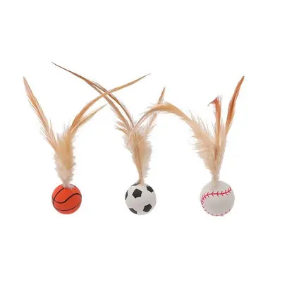 Cat Toy Elastic Ball with Feathers, Self-Play Sports Ball
