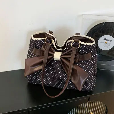 Polka Dot Bow Lace Underarm Women's Bag, Large Capacity Commuter Bag