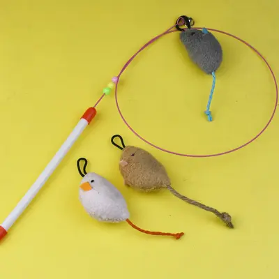 Steel Wire Cat Teaser Wand with Replacement Mouse Head - 10