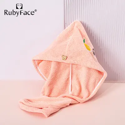 RUBYFACE hazır kuru saç bonesi çok renkli yumuşak kalınlaştırılmış mercan kadife ultra ince elyaf süper emici çabuk kuruyan duş bonesi