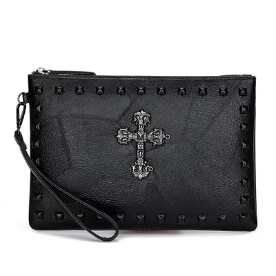 Renk Bloklu Perçinli Erkek El Çantası, Hafif Mini Clutch - 7
