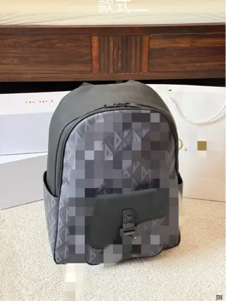 Black Printed Leather Backpack with Saddle Flap Pocket, Unisex - 2