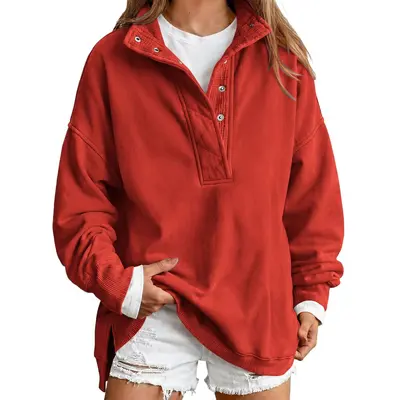 Women's Loose Button-Up Long-Sleeve Warm Fleece Sweater - 9