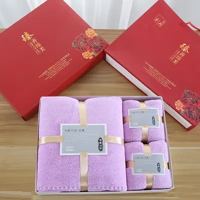 伴手礼毛巾浴巾套装礼盒装公司礼品批发珊瑚绒吸水毛巾浴巾三件套 - 9