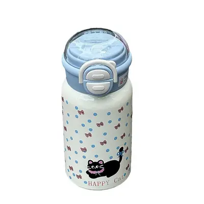 Cat Design 316 Stainless Steel Insulated Tumbler Children's Straw Double-Drink Bottle