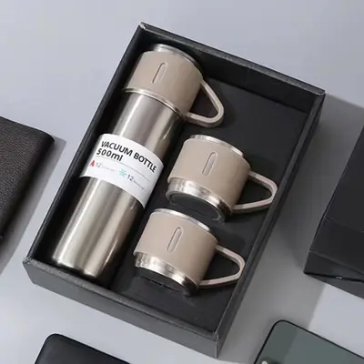 304 Stainless Steel Double-Wall Insulated Cup Set with 3 Lids - 10