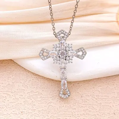 Kreuz-Halskette mit farbigen Zirkonia, Damen-Modeschmuck - 9