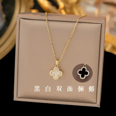 Titanium steel women's necklace, non-fading, brass detail - 9