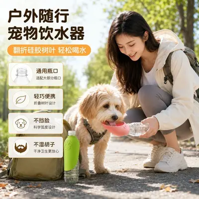 Sınır Ötesi Pet Outdoor Su İçme Cihazı Köpek Taşınabilir Su İçme Bardağı Çevre Dostu Silikon Katlanabilir Yaprak Tasarımı Evrensel Şişe Ağzı Dışarı Çıkma
