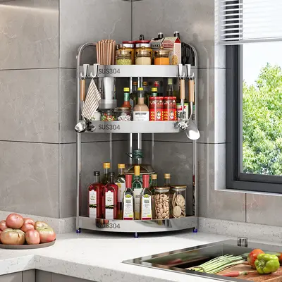 304 stainless steel kitchen shelf spice tripod spice rack countertop corner knife holder rod storage rack