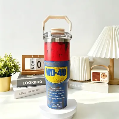 W-40 Çift İçecekli Termos Bardak, 304 Paslanmaz Çelik, 30 oz, Pipetli - 9