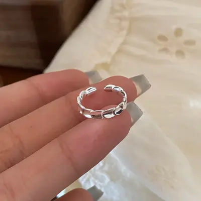韩国925纯银素圈戒指女不撞款百搭尾戒ins设计高级感时髦开口戒指 - 7