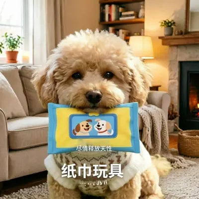 Köpek Peluş Kağıt Havlu Çekme Oyuncağı Diş Kaşıma ve Ödül Saklama - 3