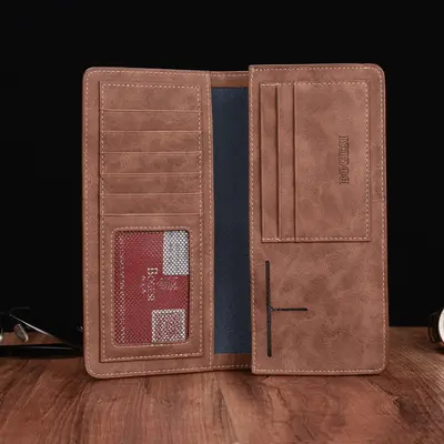 Men's Long PU Leather Wallet with Matte Finish - 3