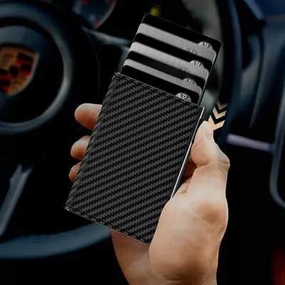 Carbon Fiber Men's Wallet with RFID Protection and Pop-Up Card Holder, B011 - 2