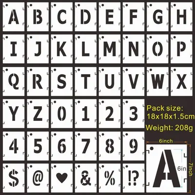 42-Piece Interlocking Alphanumeric Spray Painting Stencil Set for Walls - 12