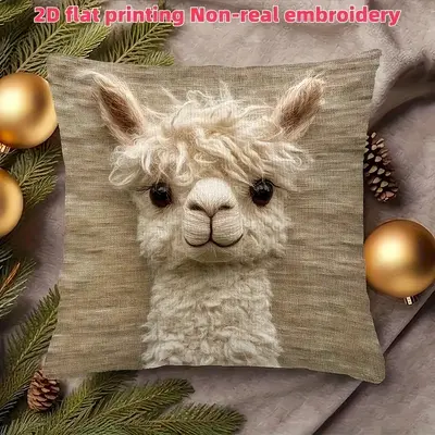 Cute Alpaca Pillow Cover 2D Flat Print Imitation Embroidery Pillow Cover Without Core Sofa Cushion Cover Home Decoration - 13