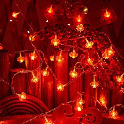 Solar Red Lantern LED String Lights, Outdoor Spring Festival Decor - 8