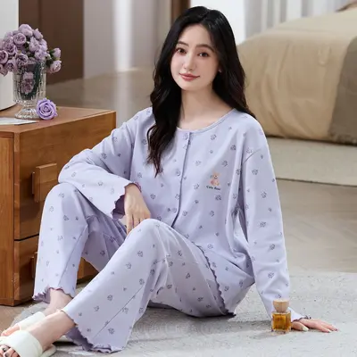 Women's Modal Pajama Set, Thin Long-Sleeve Cardigan for Spring and Autumn