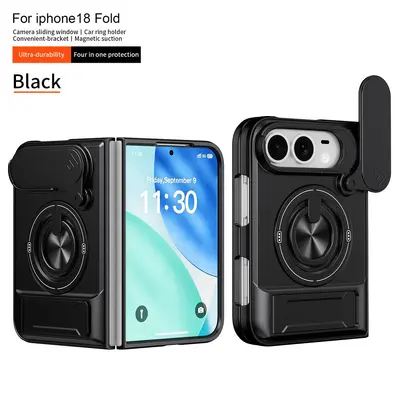 Suitable for iPhone 18 Duo Foldable Phone Case 360-Degree Rotating Magnetic Invisible Stand Sliding Window Case