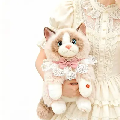 Plush Cat Doll Backpack for Kids and Girls, Realistic Stuffed Animal Decoration - 6