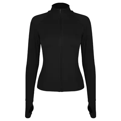 Women's Yoga Jacket, Stand Collar, Slim Fit Zipper, Thumb Loops - 9