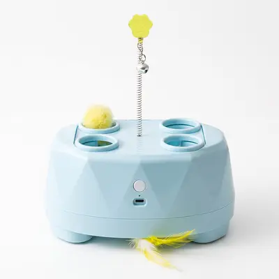 Cheese House Electric Whack-a-Mole Cat Toy with Feather Wand - 12