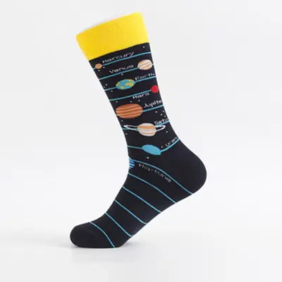 Bunte Baumwoll-Herrensocken, mittellang, kosmisches Muster - 8
