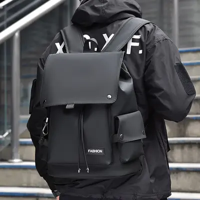 Erkek Su Geçirmez Motosiklet Tarzı Kapaklı Laptop Sırt Çantası